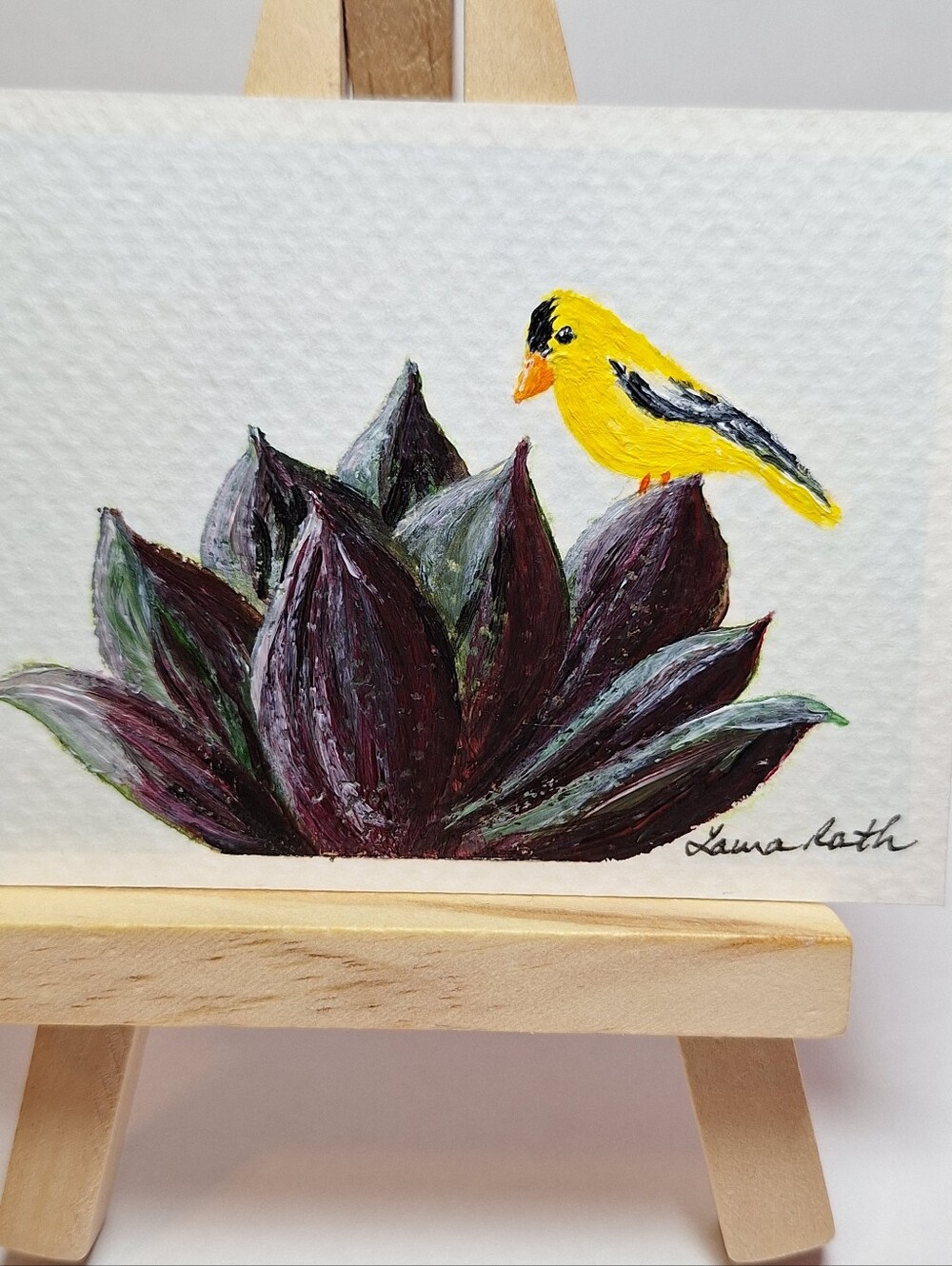 "Golden Perch" Hand-painted acrylic painting (Tiny original artwork!) - Picture 4 of 10